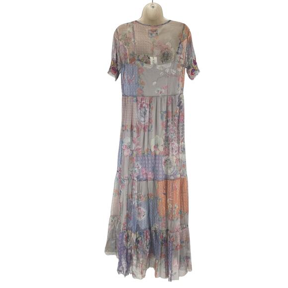 Johnny Was BIYA Kandence Tiered Mesh Dress Floral Embroidery Size M - Picture 7 of 11